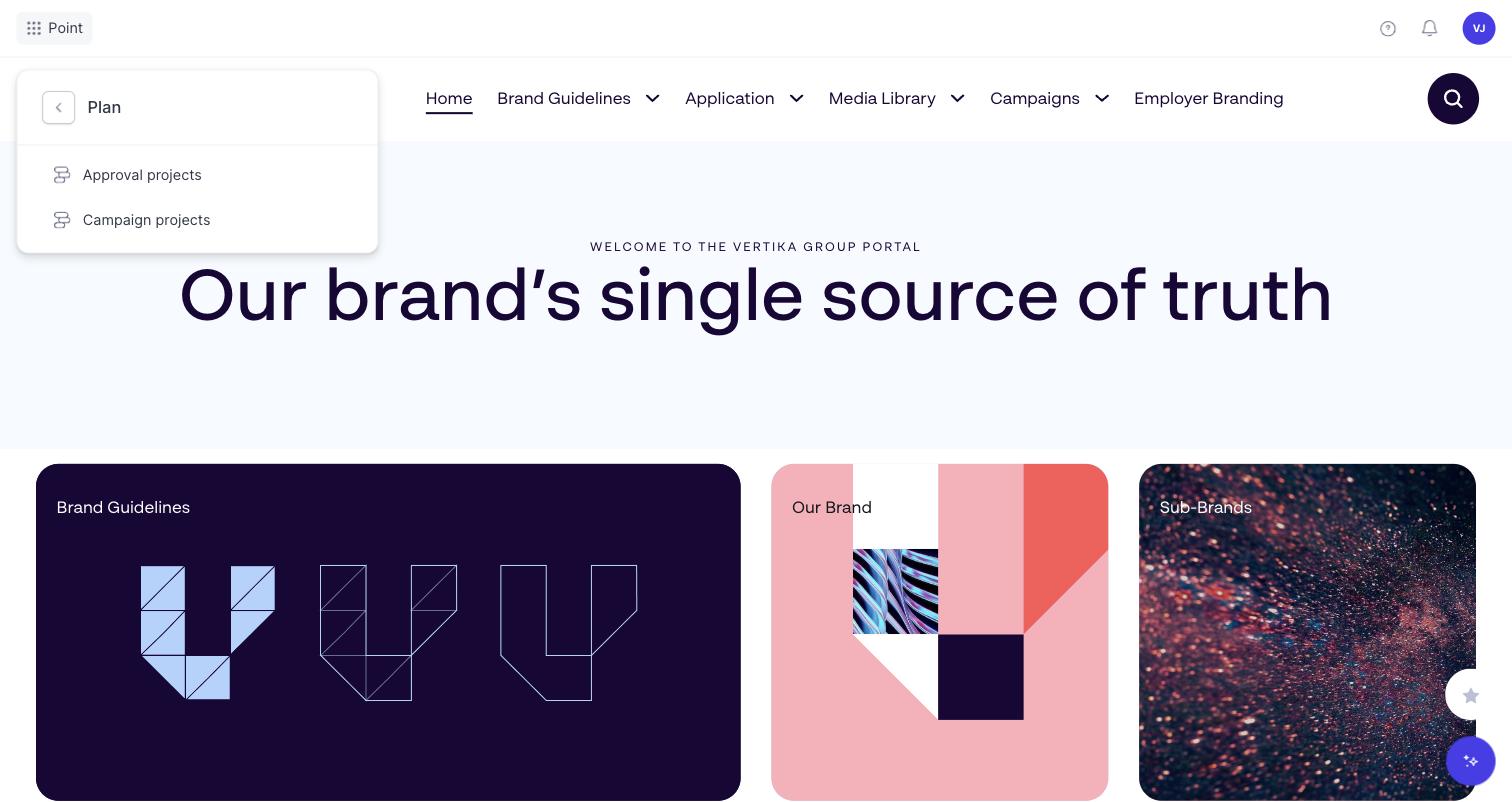 The product switcher open on Plan, showing Approval projects and Campaign projects