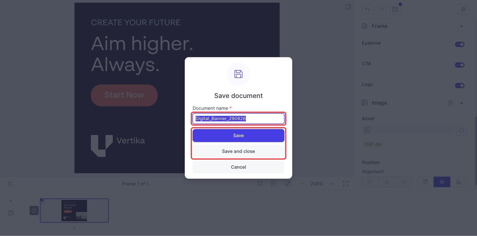 The Save document dialog for a new document