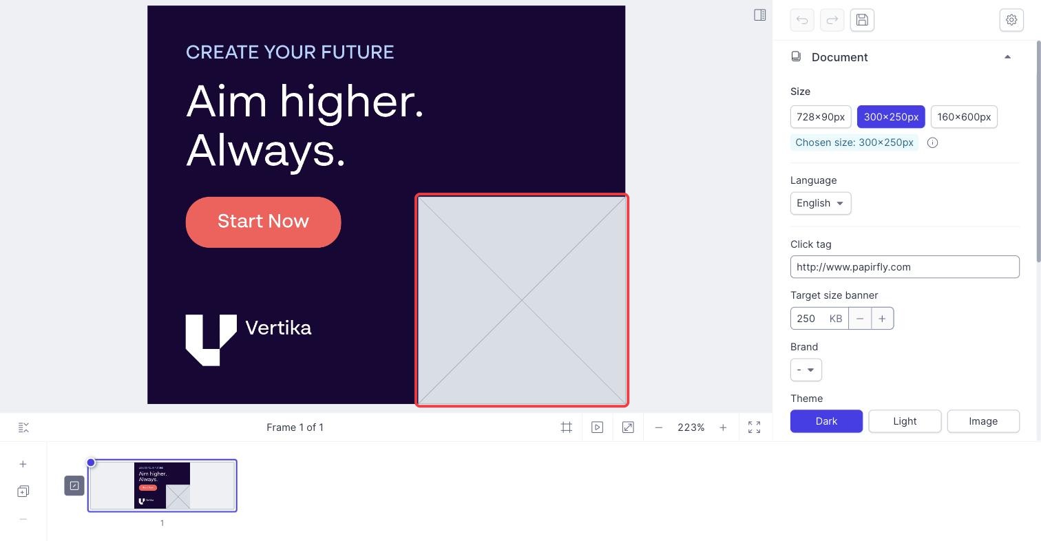 A banner in the editor, with the empty image area outlined