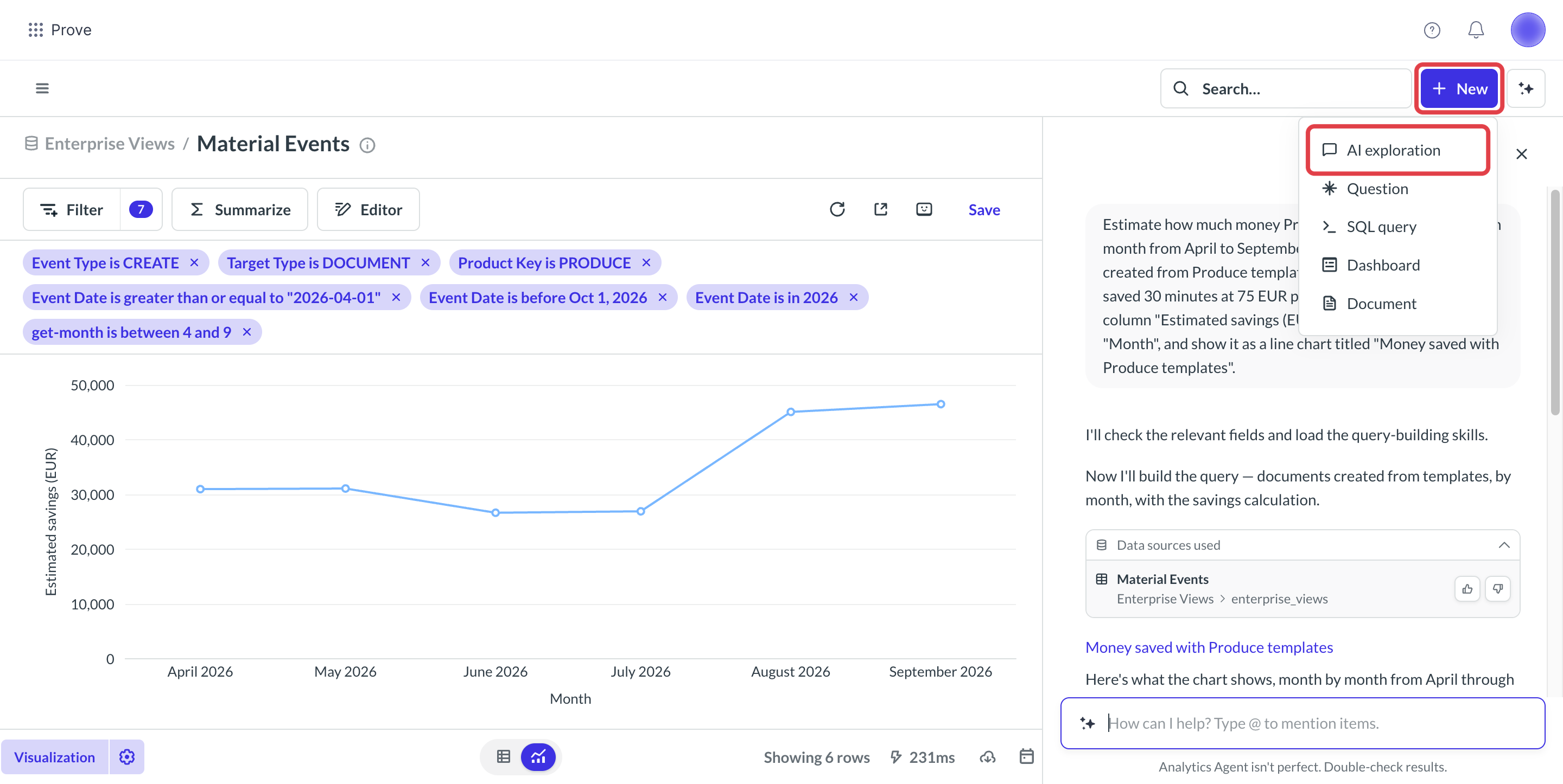 New menu in Prove Enterprise DAM Analytics with AI exploration for opening Analytics Agent in full screen